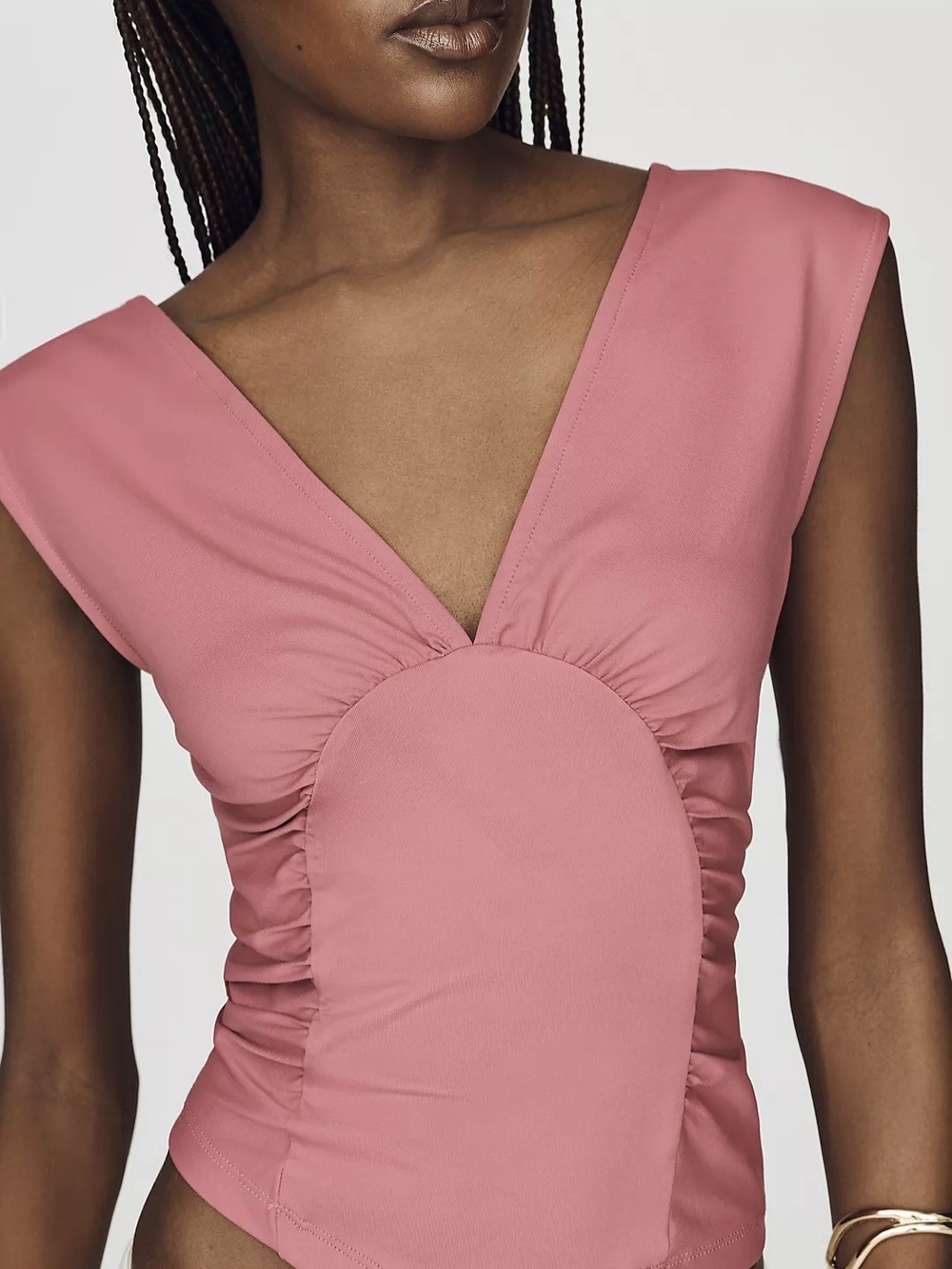 Anthropologie Maeve Plunge Corset-Style Top in Red Violet